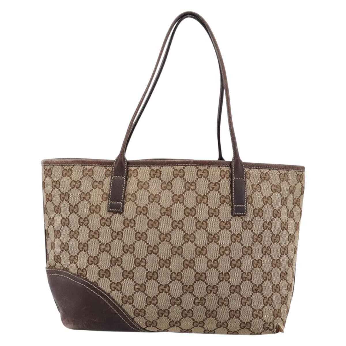 GUCCI GG Canvas Tote Bag Beige Gold Tone 169946 Auth ep15744
