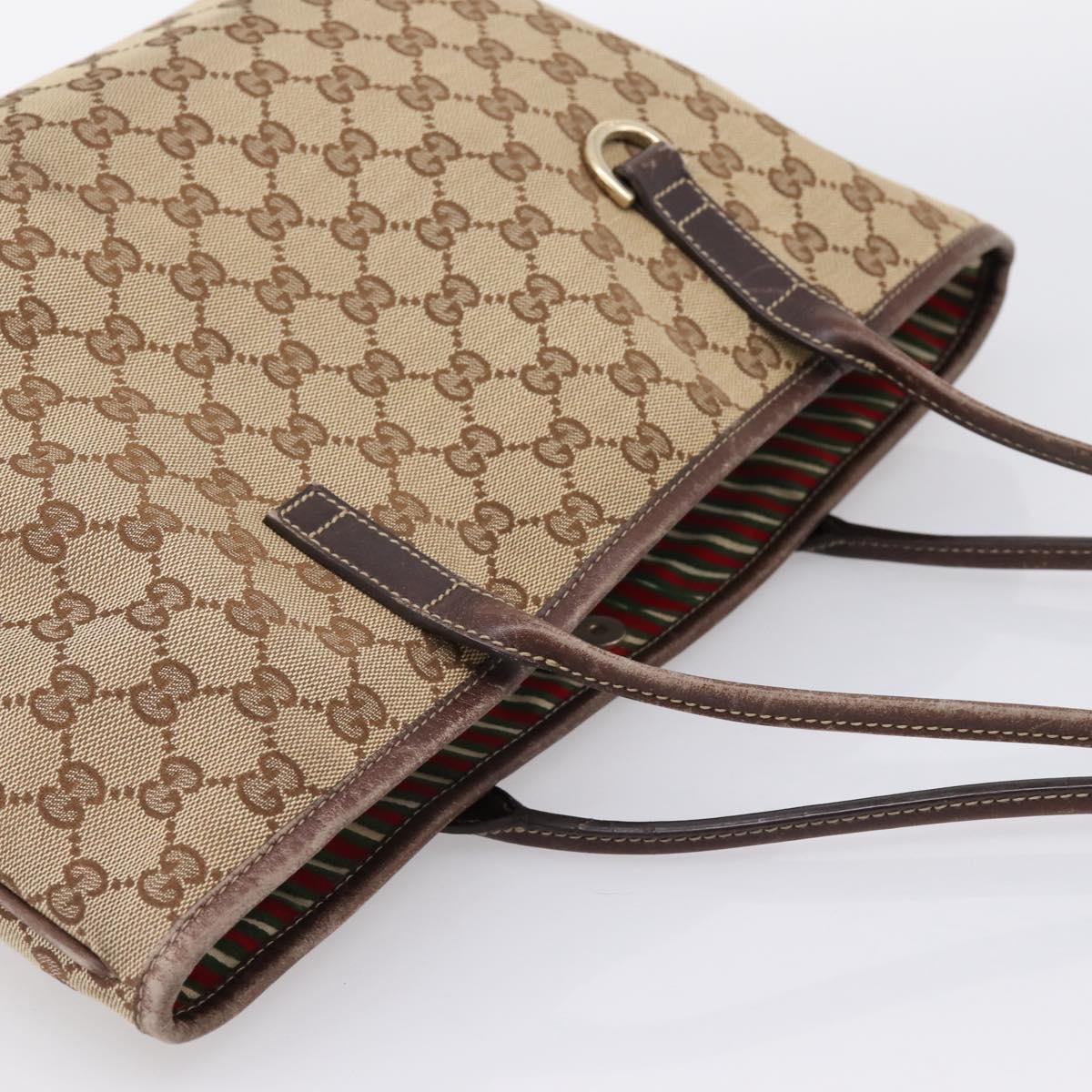 GUCCI GG Canvas Tote Bag Beige Gold Tone 169946 Auth ep15744