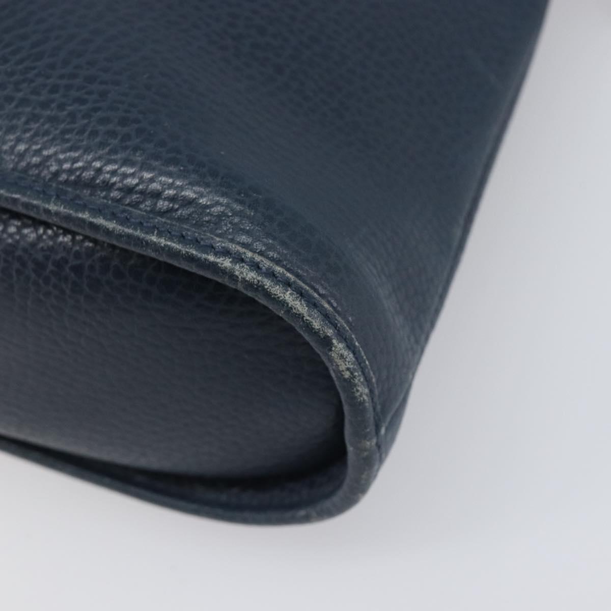 Christian Dior Hand Bag Leather Navy Gold Tone Auth ep15745