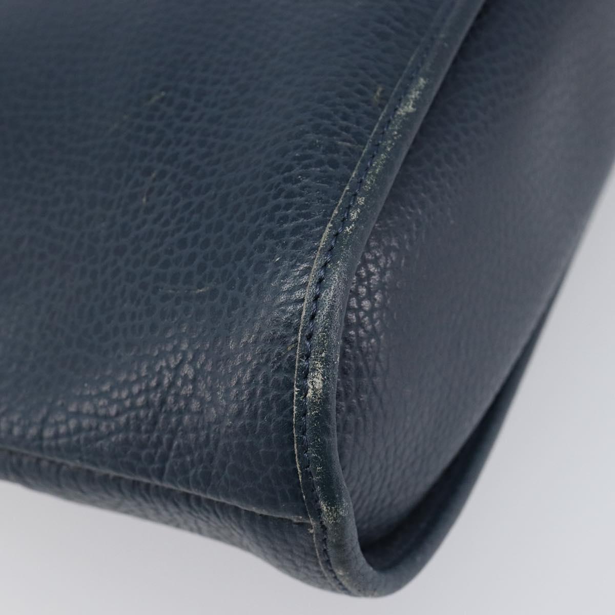 Christian Dior Hand Bag Leather Navy Gold Tone Auth ep15745