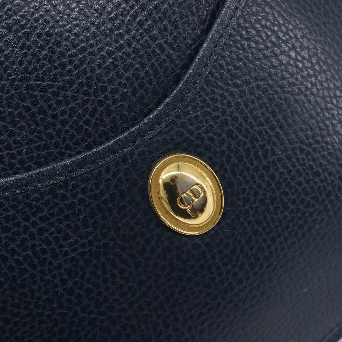 Christian Dior Hand Bag Leather Navy Gold Tone Auth ep15745