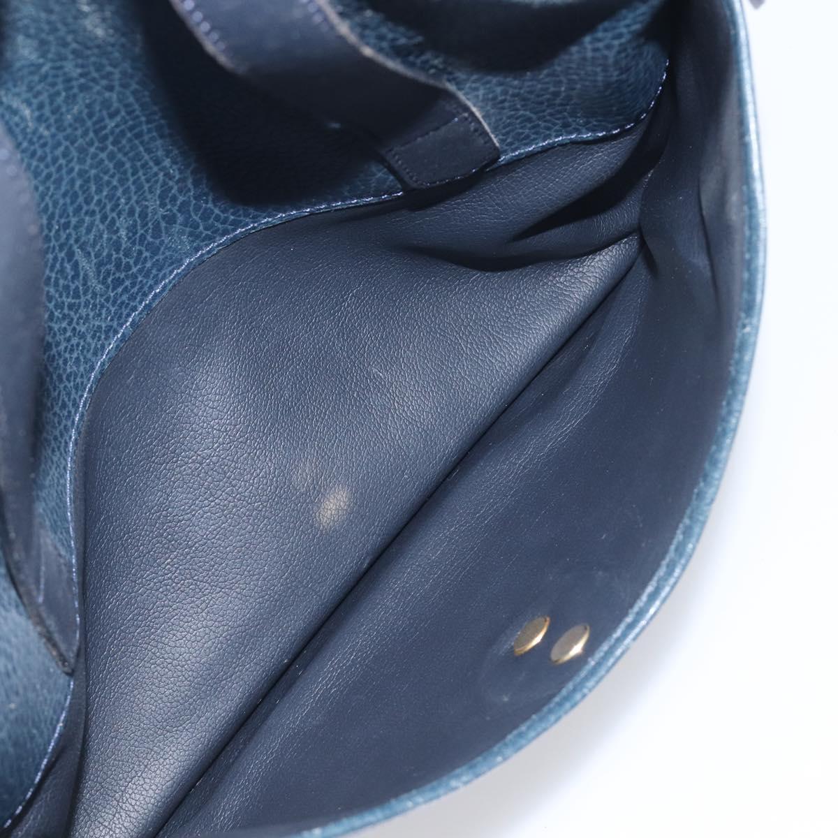 Christian Dior Hand Bag Leather Navy Gold Tone Auth ep15745