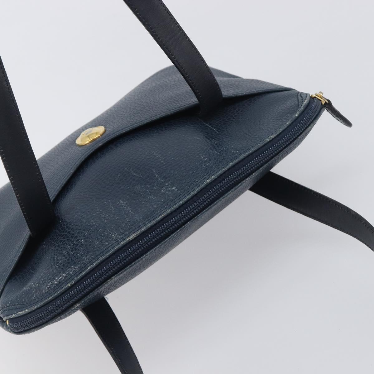 Christian Dior Hand Bag Leather Navy Gold Tone Auth ep15745