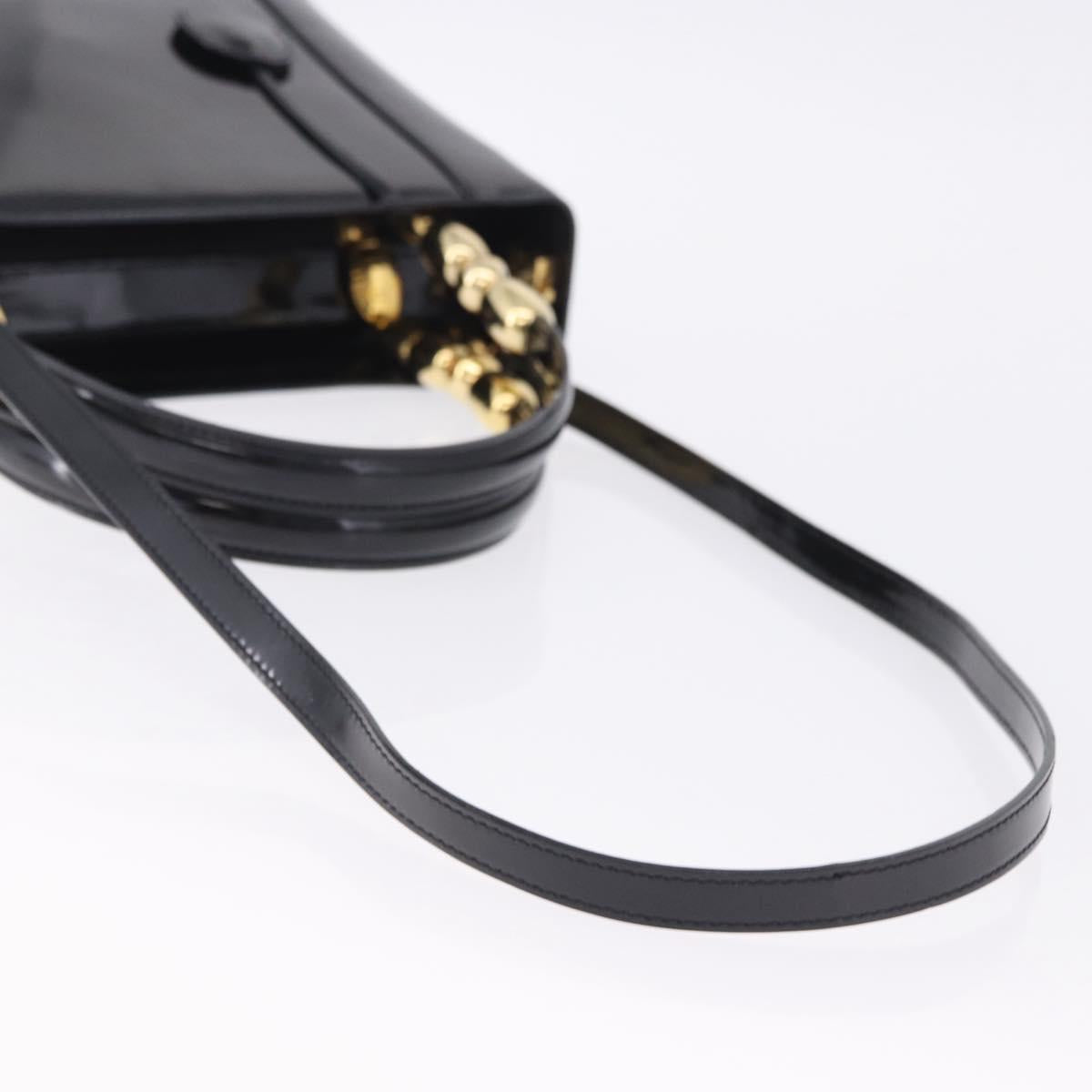 Christian Dior Maris Pearl Hand Bag Patent 2way Black Gold Tone Auth ep15753A