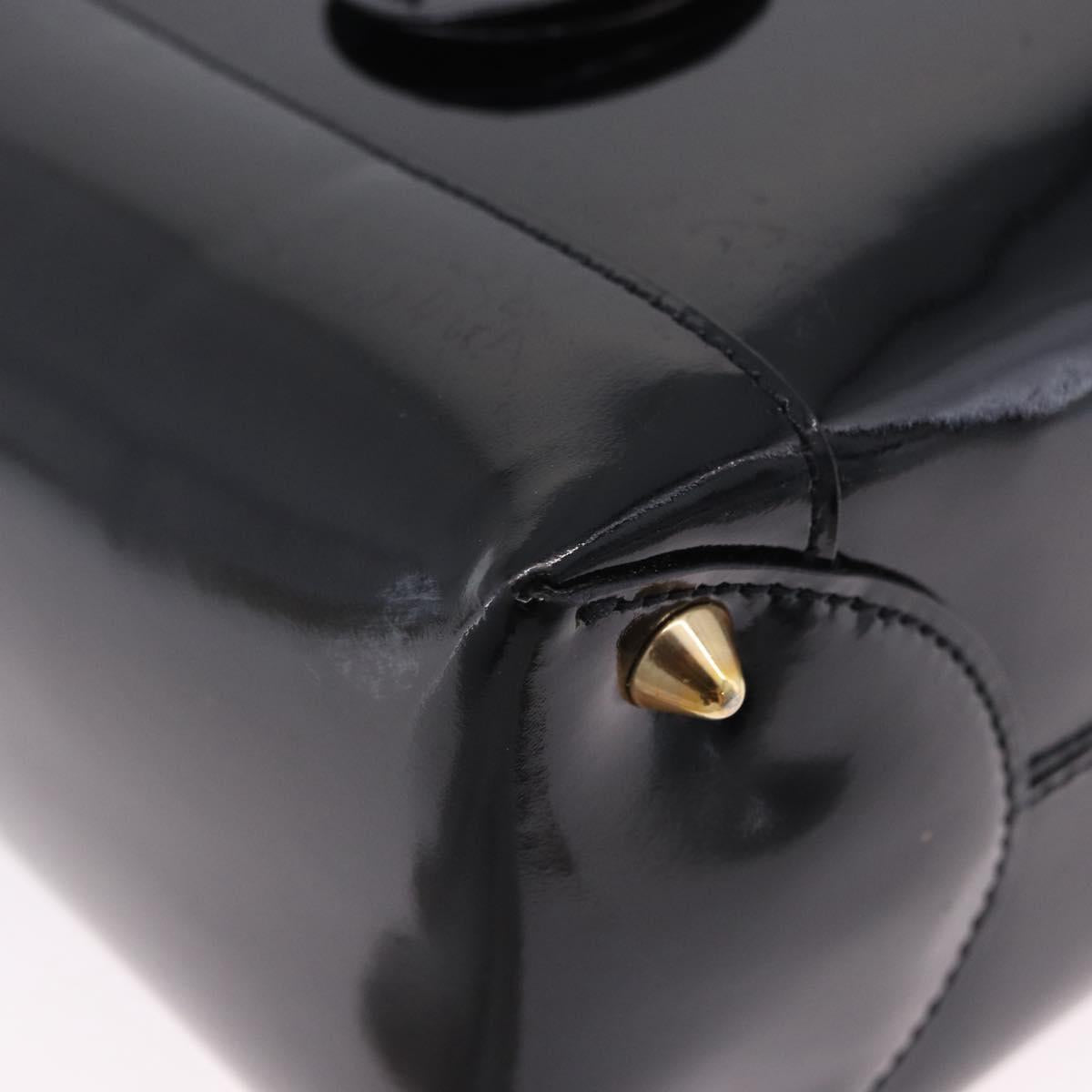Christian Dior Maris Pearl Hand Bag Patent 2way Black Gold Tone Auth ep15753A