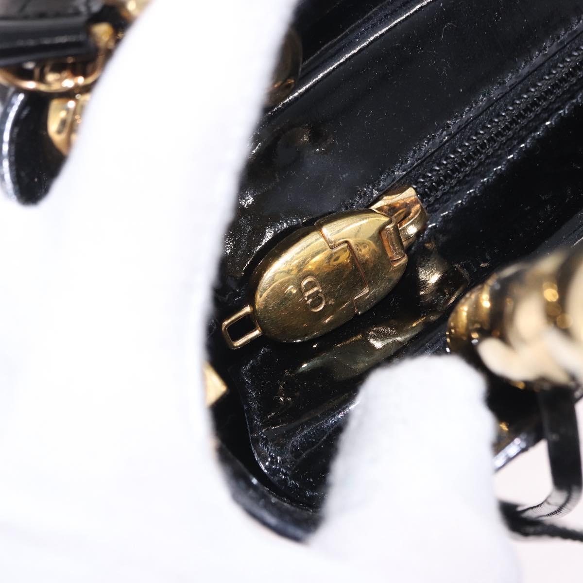 Christian Dior Maris Pearl Hand Bag Patent 2way Black Gold Tone Auth ep15753A