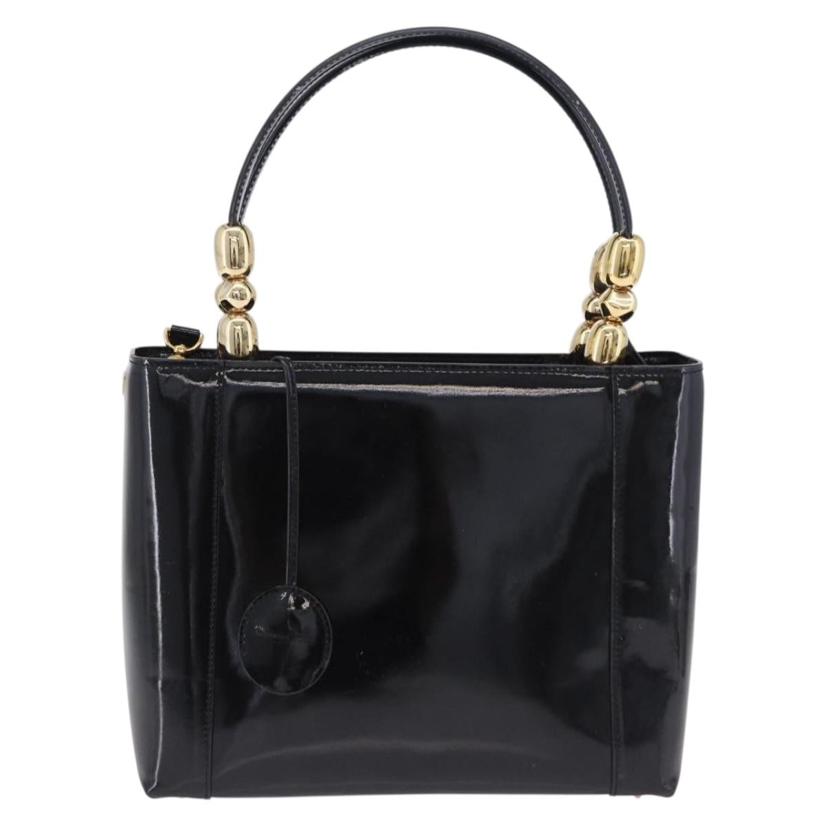 Christian Dior Maris Pearl Hand Bag Patent 2way Black Gold Tone Auth ep15753A