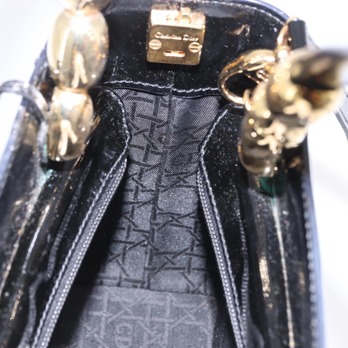 Christian Dior Maris Pearl Hand Bag Patent 2way Black Gold Tone Auth ep15753A