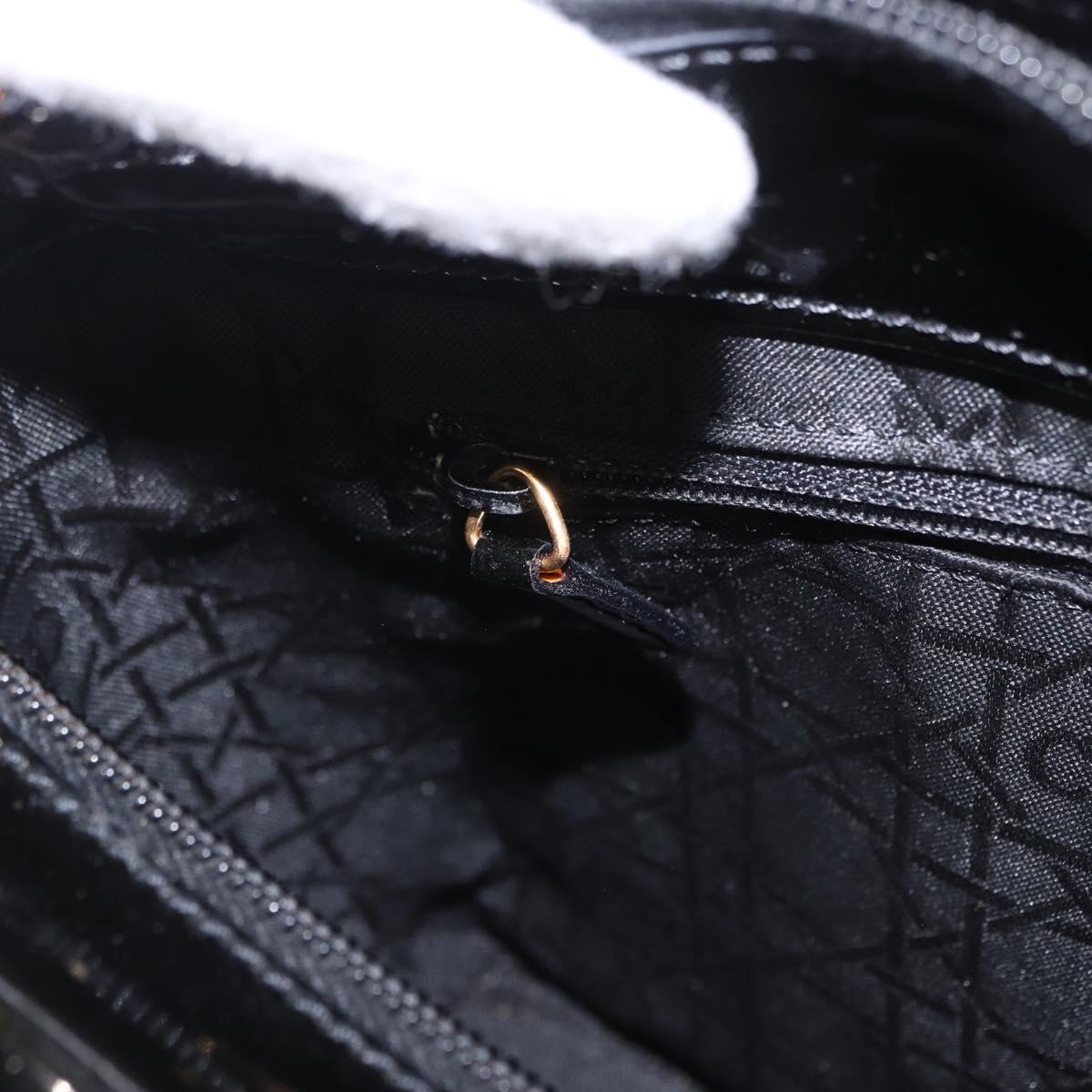 Christian Dior Maris Pearl Hand Bag Patent 2way Black Gold Tone Auth ep15753A