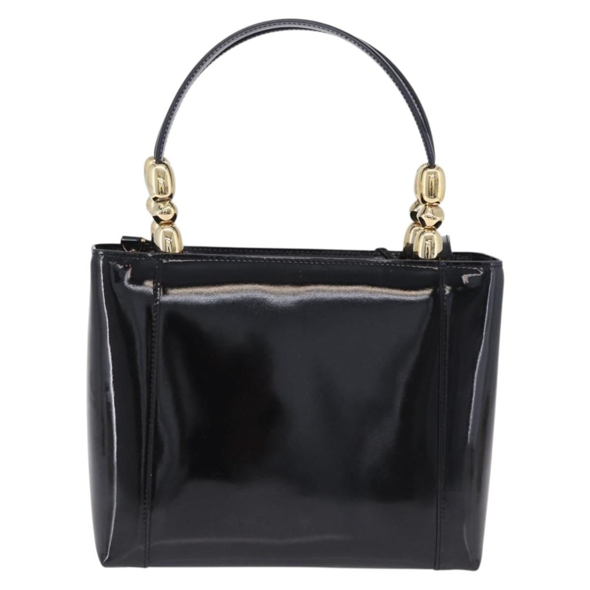 Christian Dior Maris Pearl Hand Bag Patent 2way Black Gold Tone Auth ep15753A