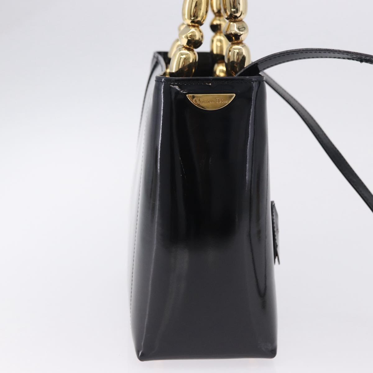 Christian Dior Maris Pearl Hand Bag Patent 2way Black Gold Tone Auth ep15753A