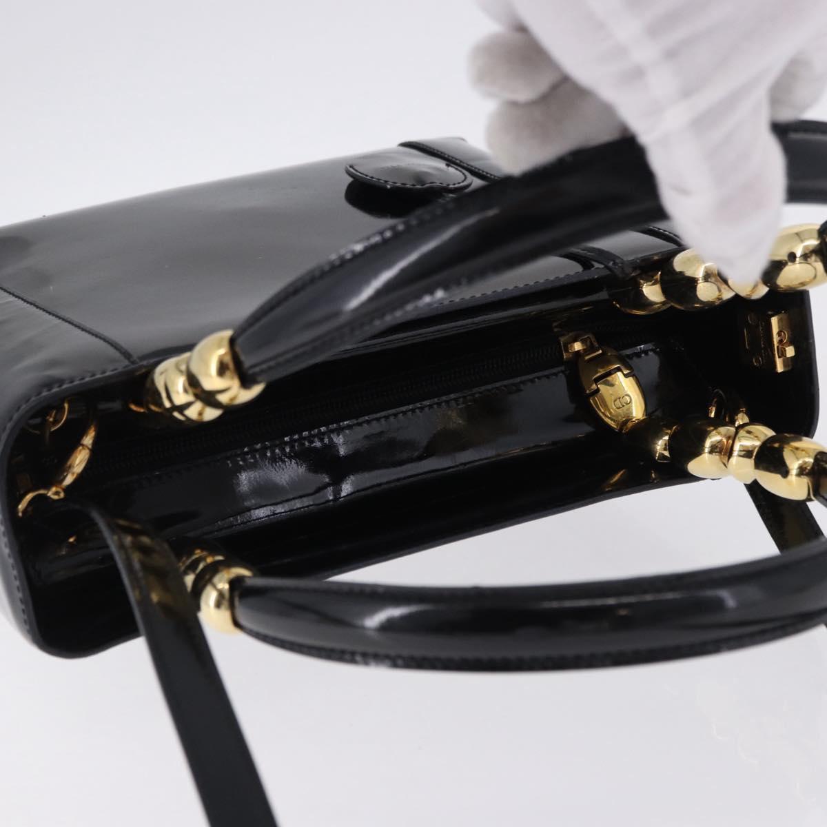 Christian Dior Maris Pearl Hand Bag Patent 2way Black Gold Tone Auth ep15753A