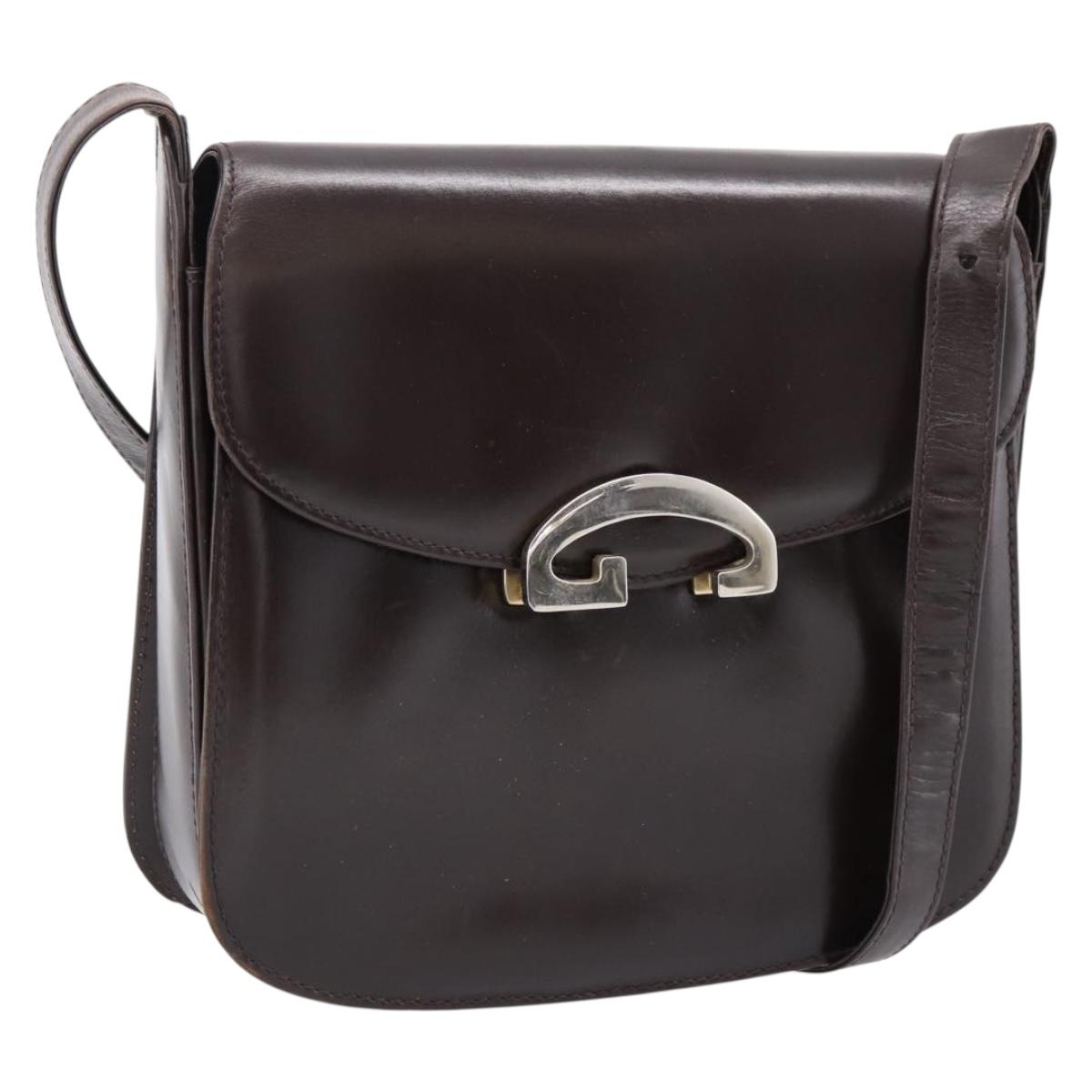 GUCCI Shoulder Bag Leather Brown Gold Tone Auth ep15755