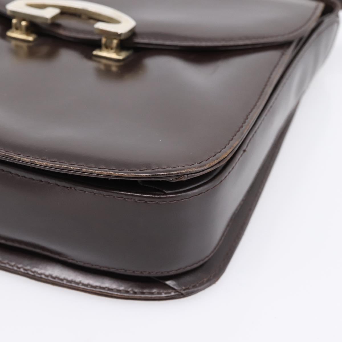 GUCCI Shoulder Bag Leather Brown Gold Tone Auth ep15755
