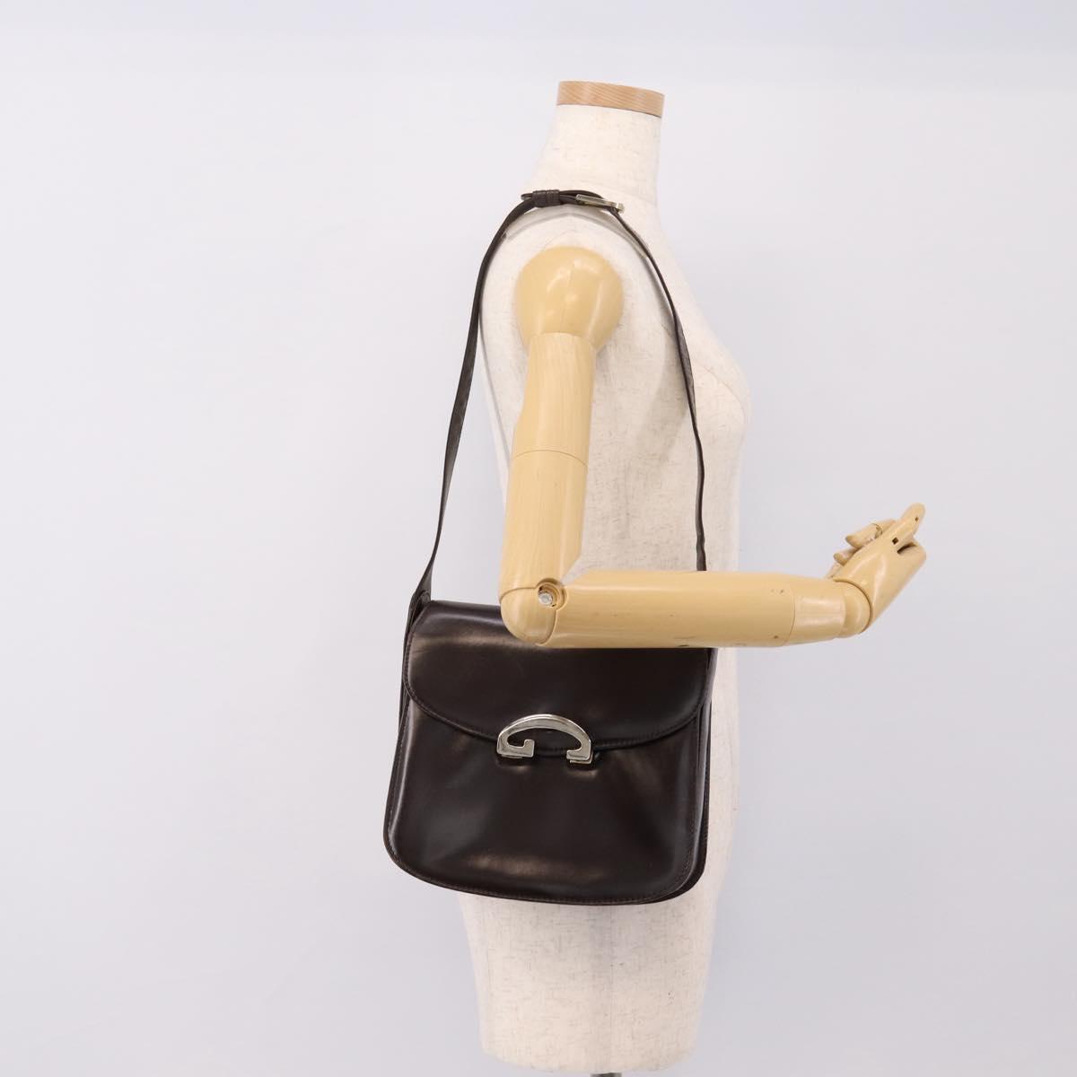 GUCCI Shoulder Bag Leather Brown Gold Tone Auth ep15755