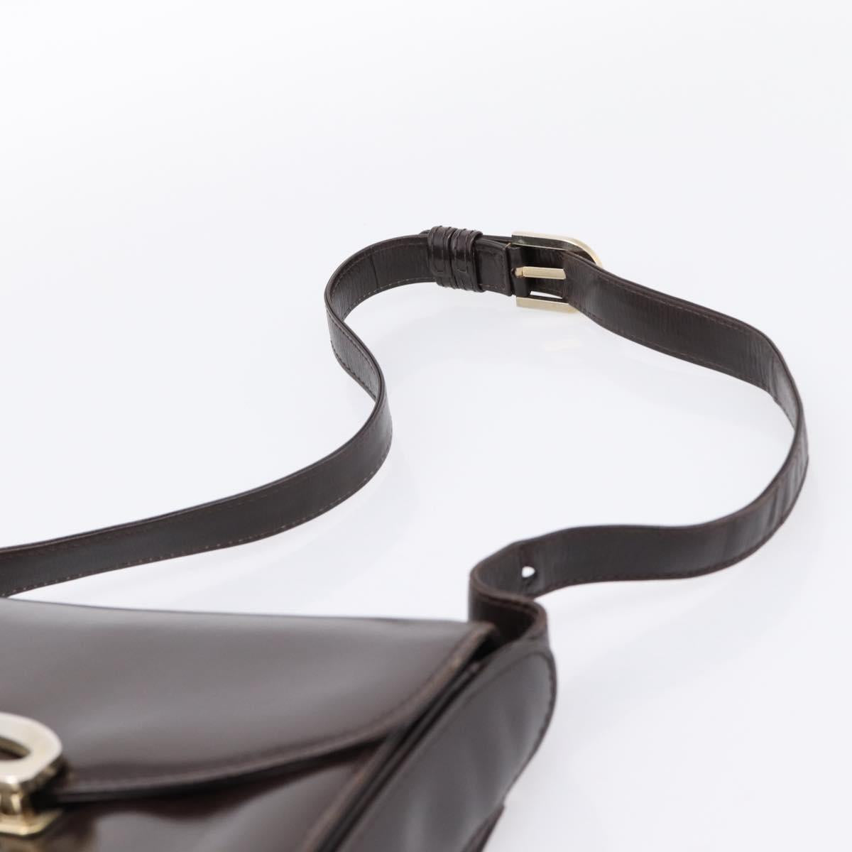 GUCCI Shoulder Bag Leather Brown Gold Tone Auth ep15755