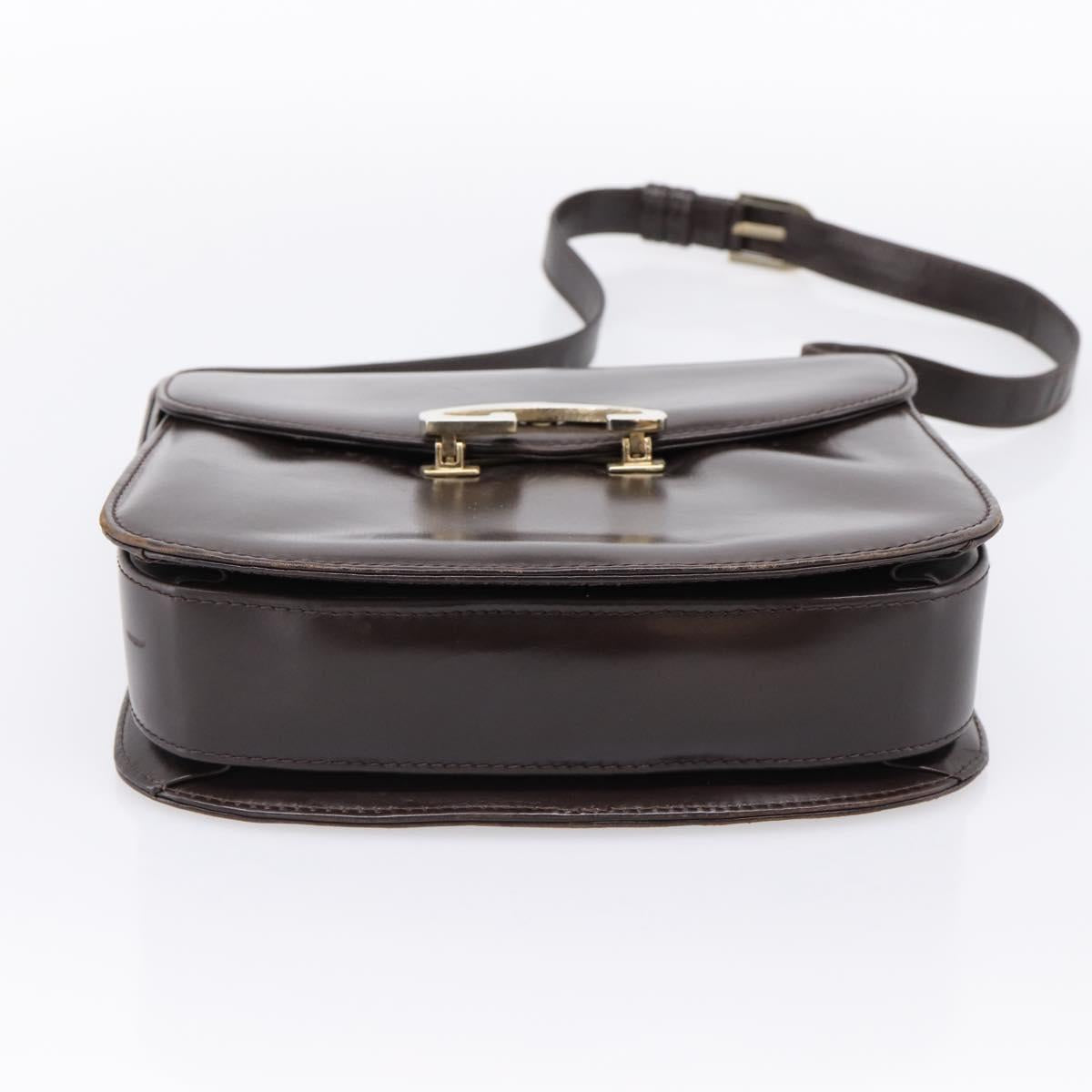 GUCCI Shoulder Bag Leather Brown Gold Tone Auth ep15755