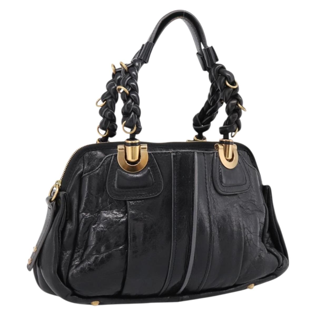 Chloe Hand Bag Leather Black Gold Tone Auth ep15756A