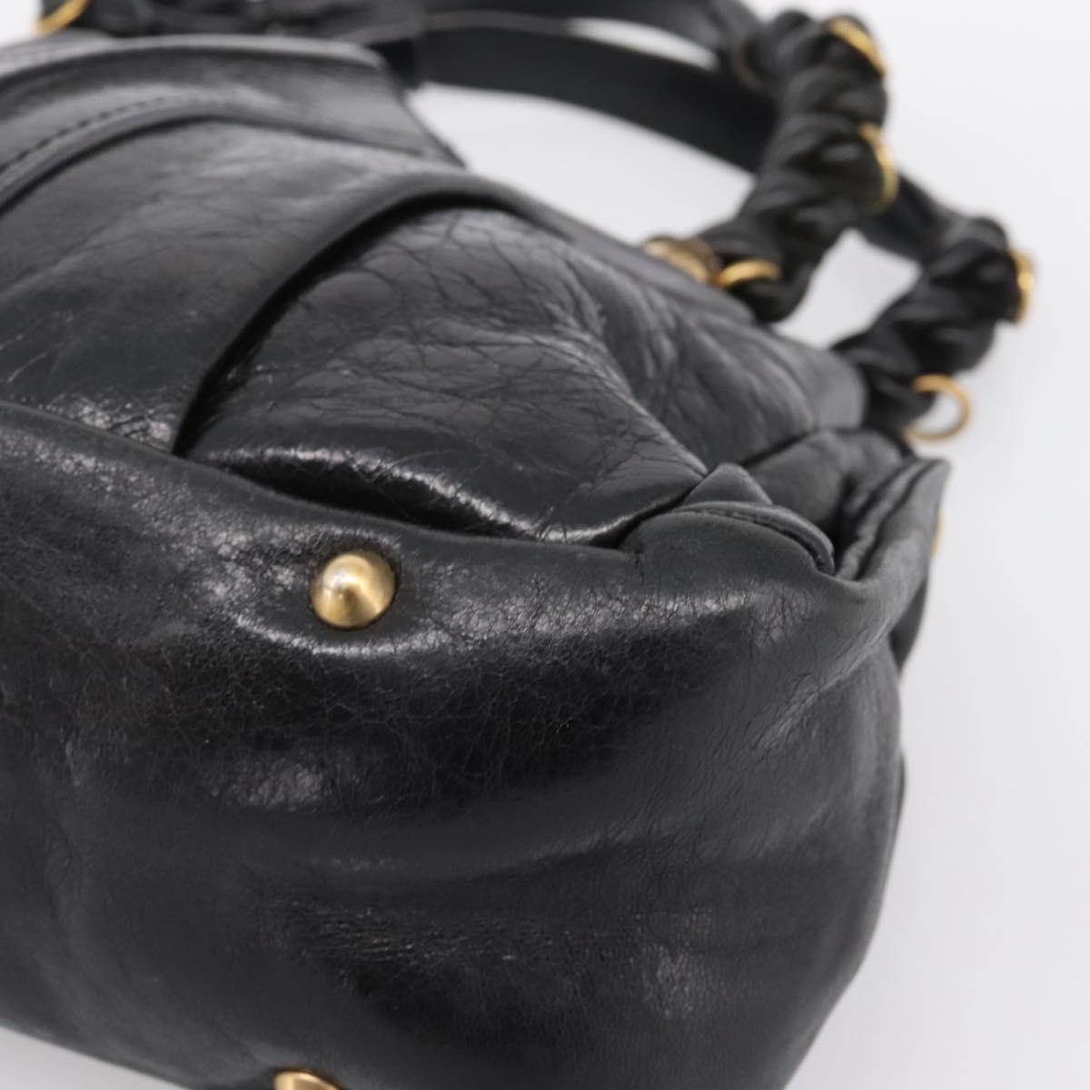 Chloe Hand Bag Leather Black Gold Tone Auth ep15756A