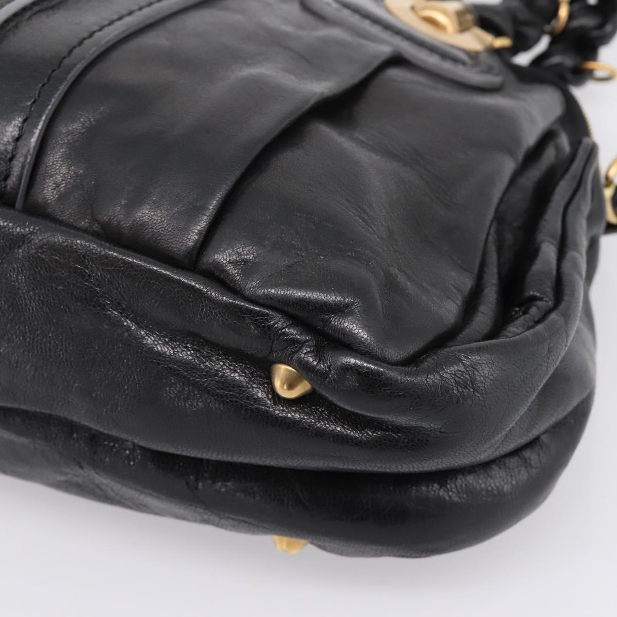 Chloe Hand Bag Leather Black Gold Tone Auth ep15756A