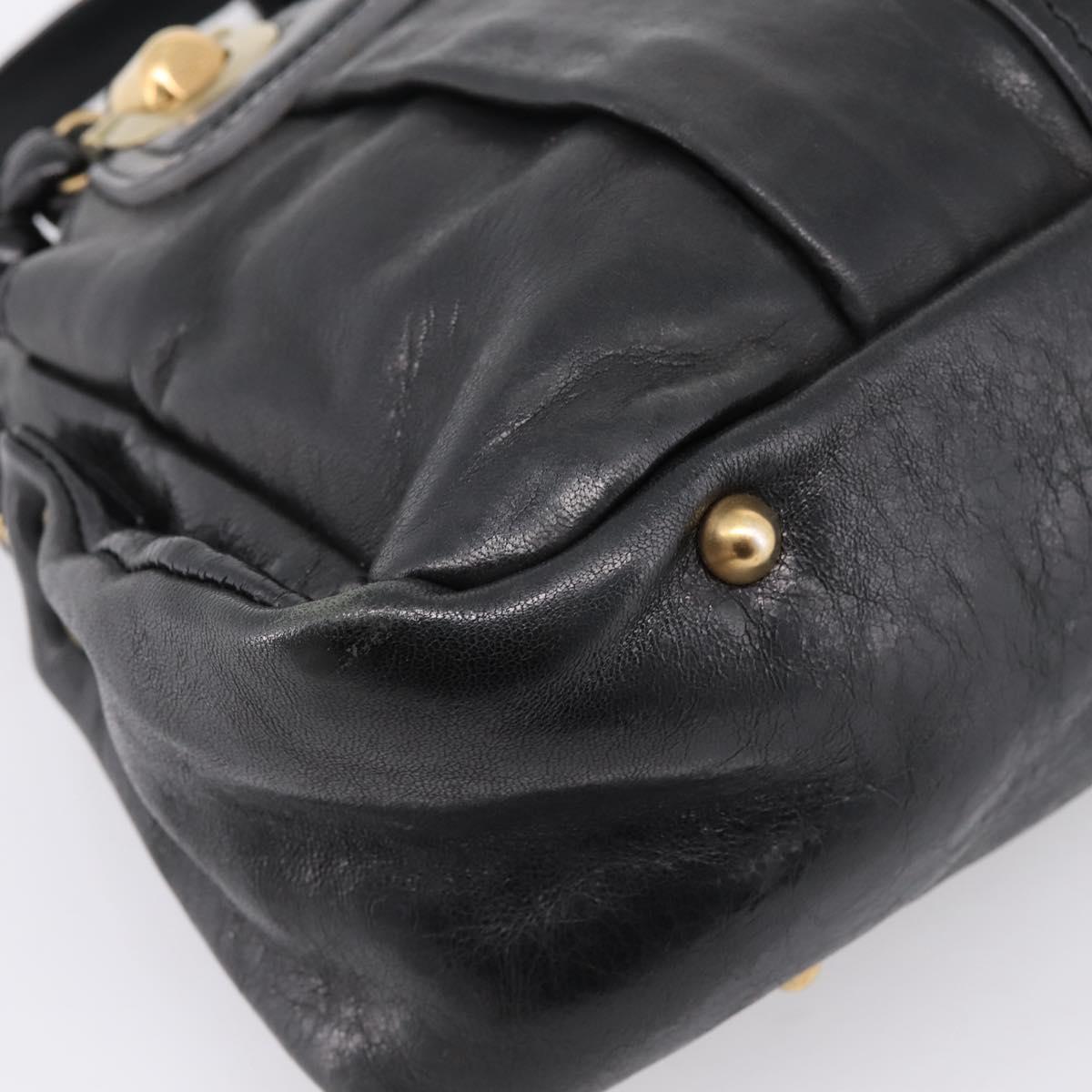 Chloe Hand Bag Leather Black Gold Tone Auth ep15756A