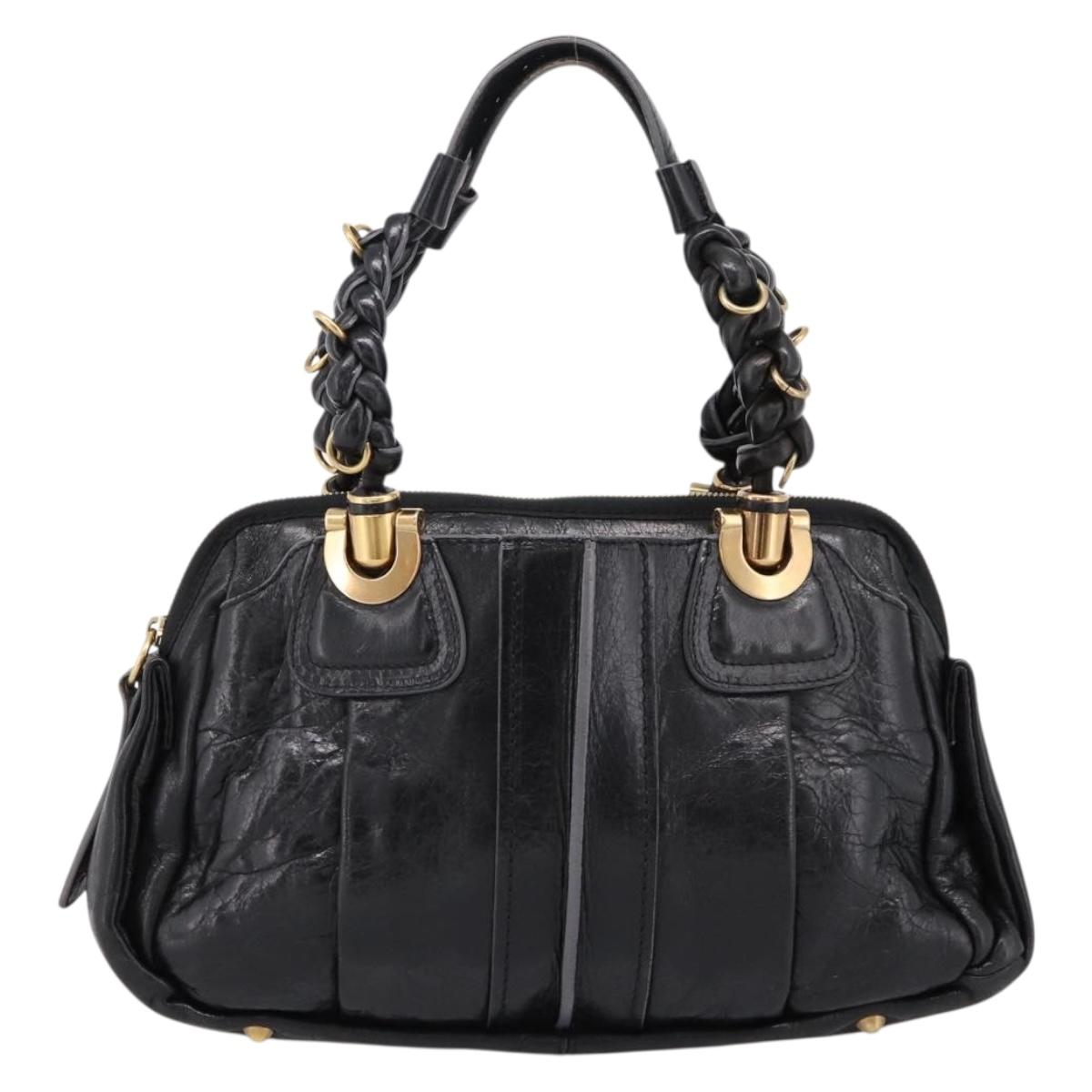 Chloe Hand Bag Leather Black Gold Tone Auth ep15756A