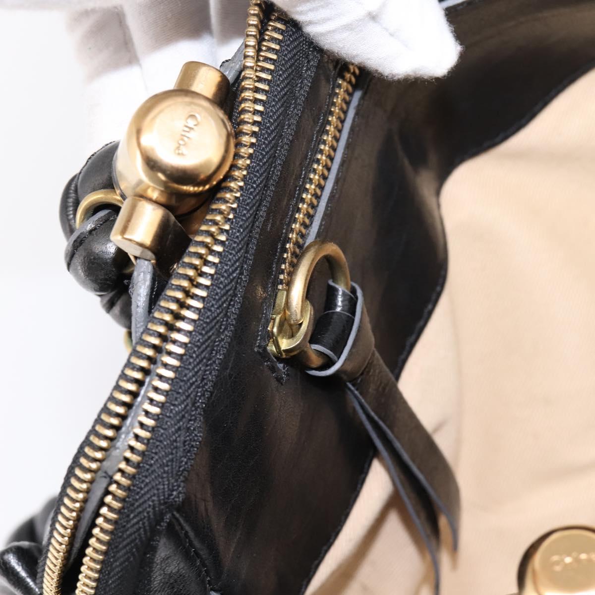 Chloe Hand Bag Leather Black Gold Tone Auth ep15756A