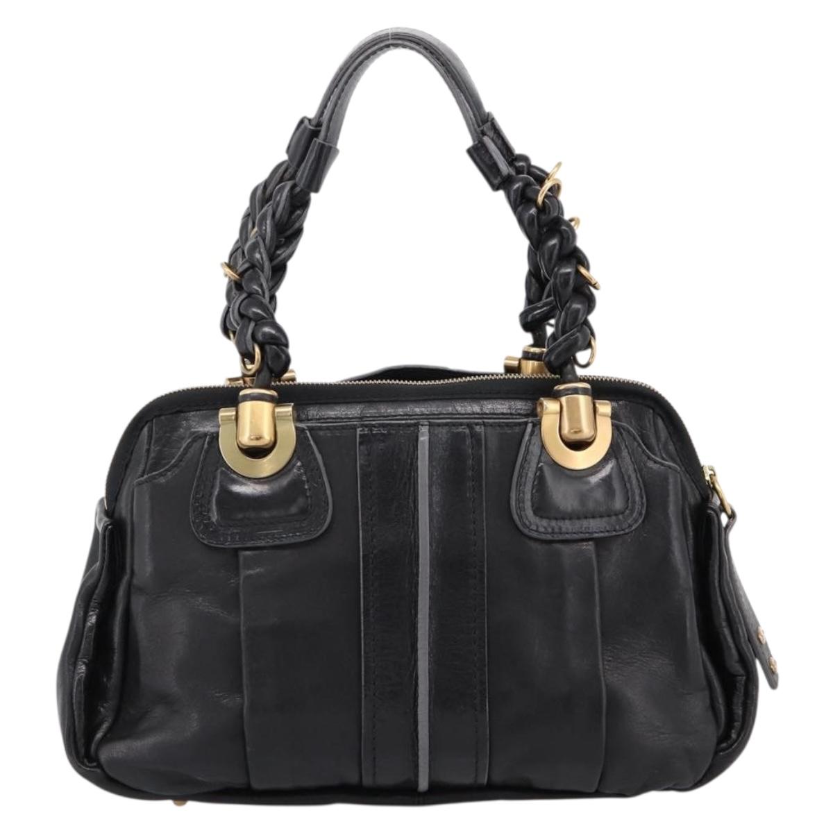 Chloe Hand Bag Leather Black Gold Tone Auth ep15756A