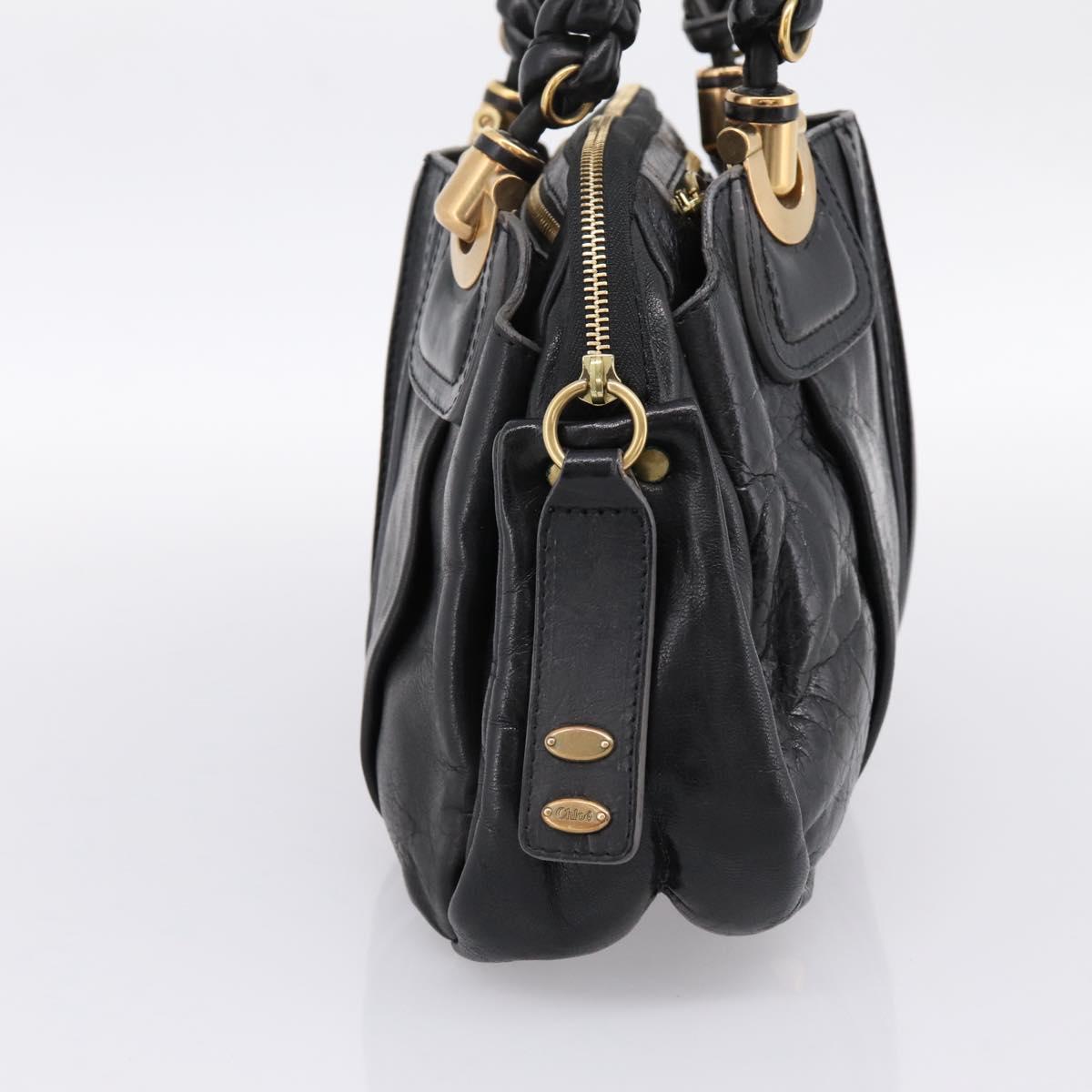Chloe Hand Bag Leather Black Gold Tone Auth ep15756A
