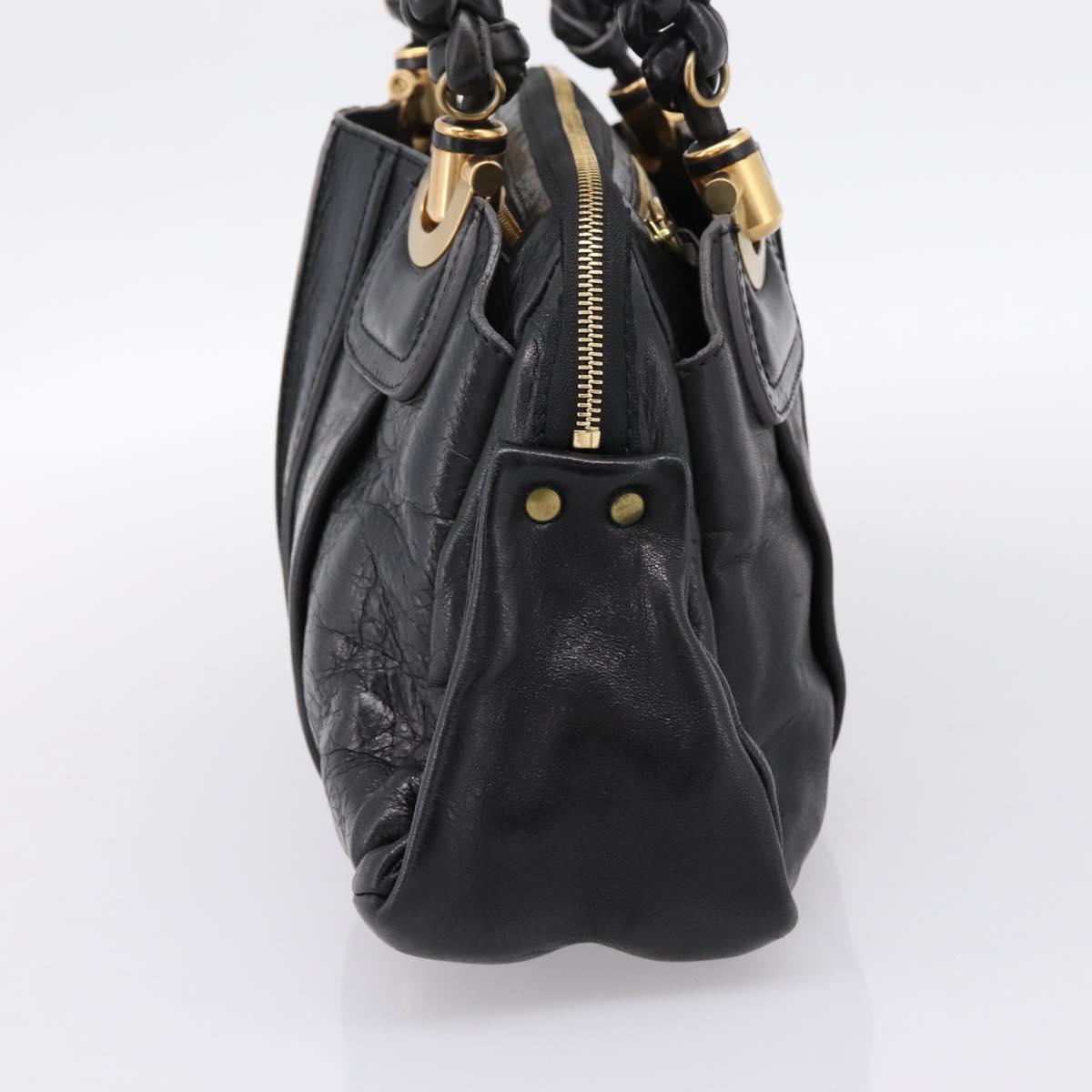 Chloe Hand Bag Leather Black Gold Tone Auth ep15756A