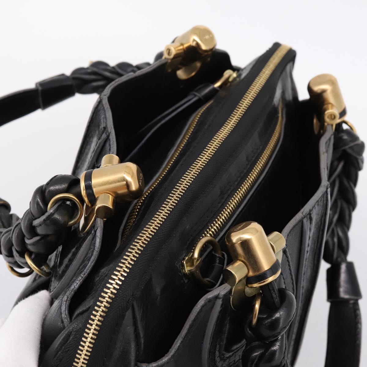 Chloe Hand Bag Leather Black Gold Tone Auth ep15756A