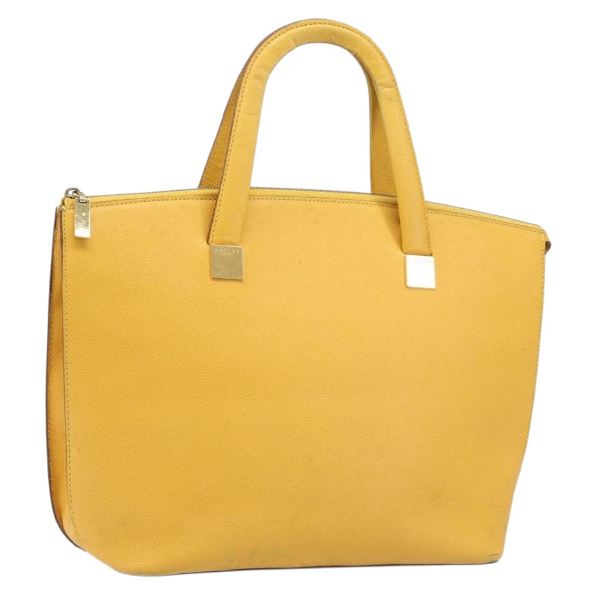 CELINE Tote Bag Leather Yellow Gold Tone Auth ep15757