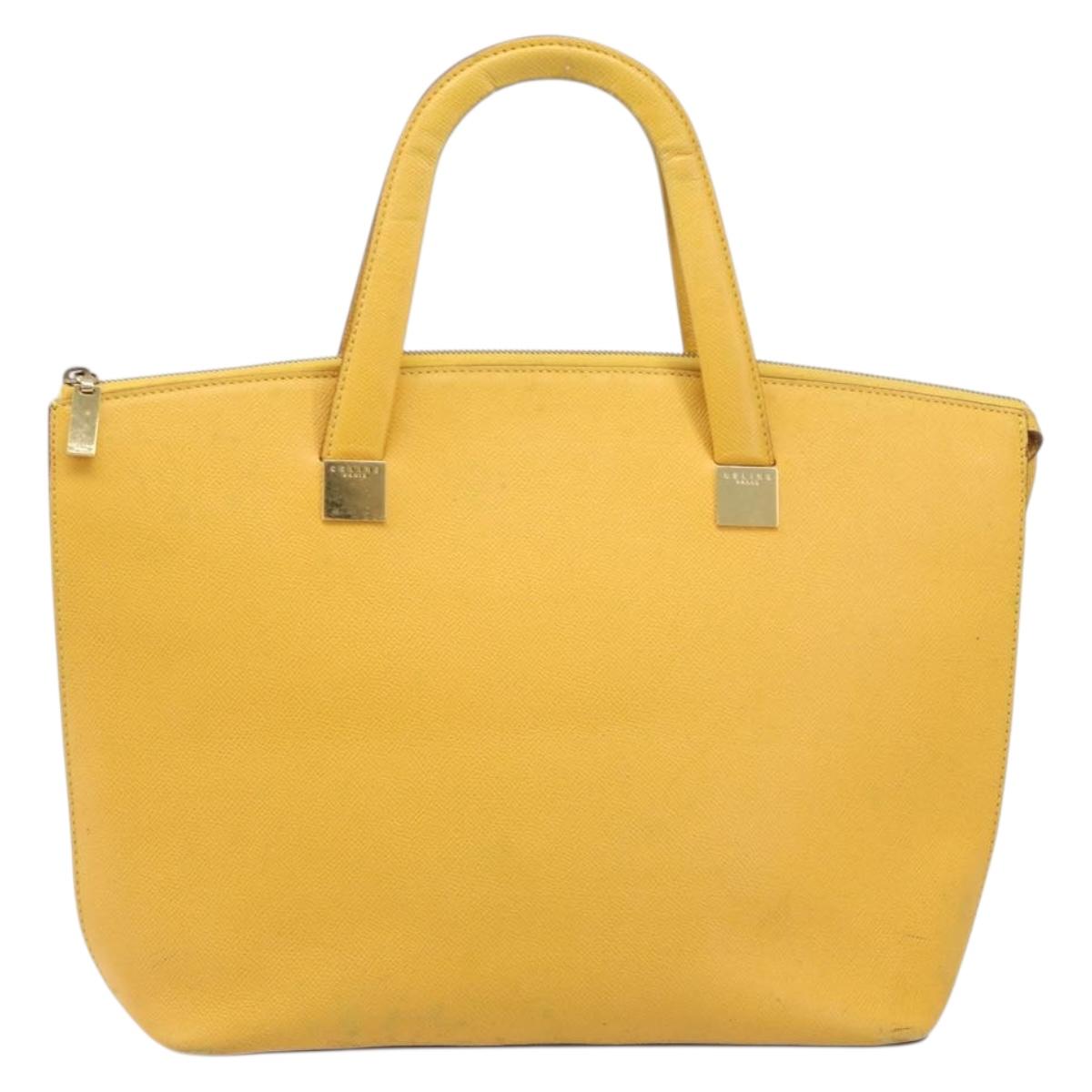 CELINE Tote Bag Leather Yellow Gold Tone Auth ep15757