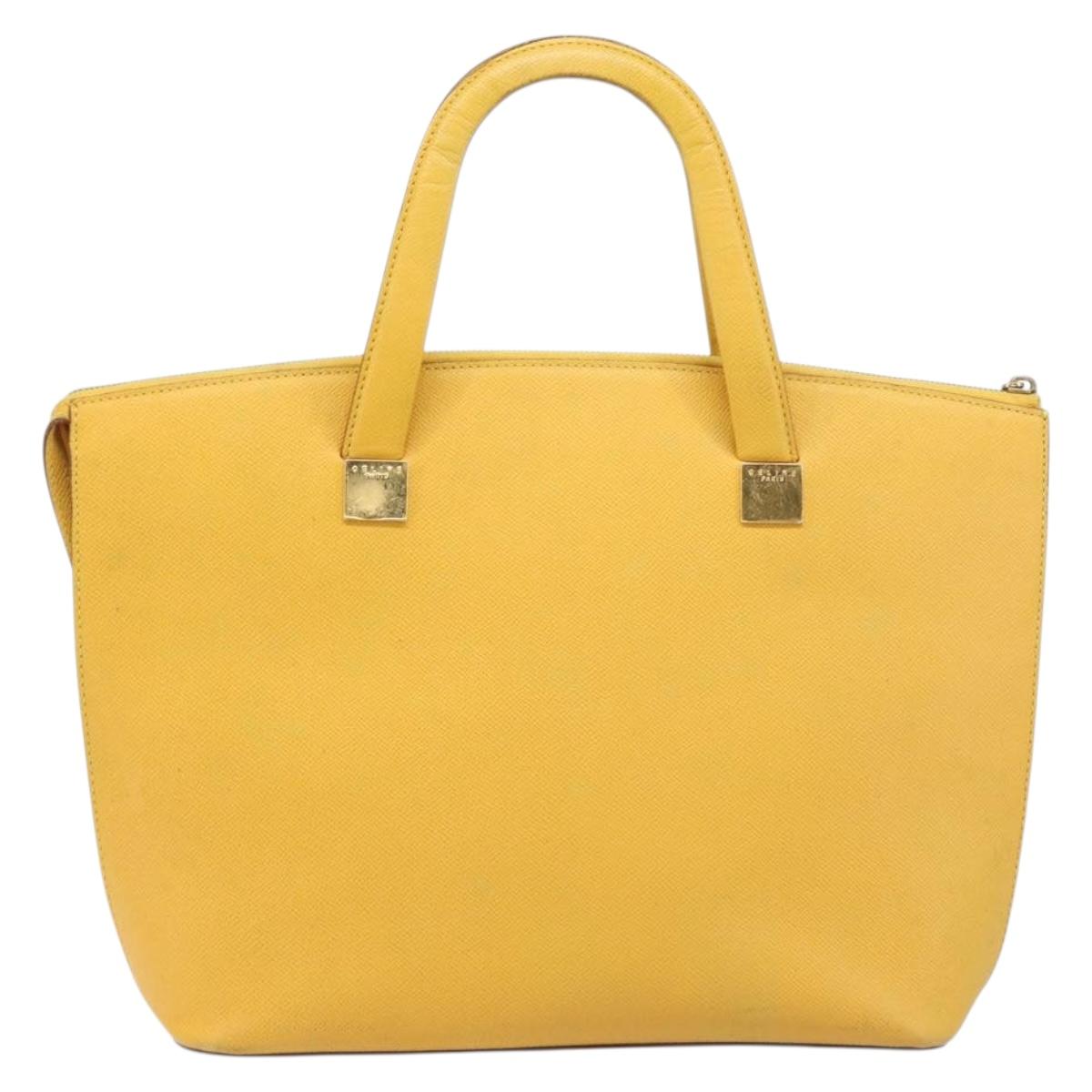 CELINE Tote Bag Leather Yellow Gold Tone Auth ep15757