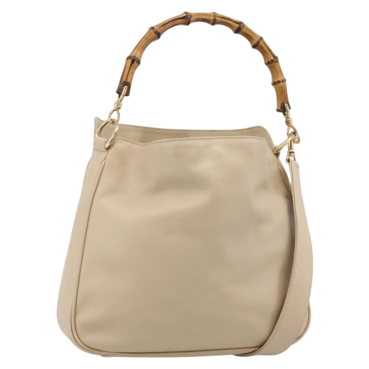 GUCCI Bamboo Hand Bag Leather 2way Beige Gold Tone 001 1638 200047 Auth ep15760