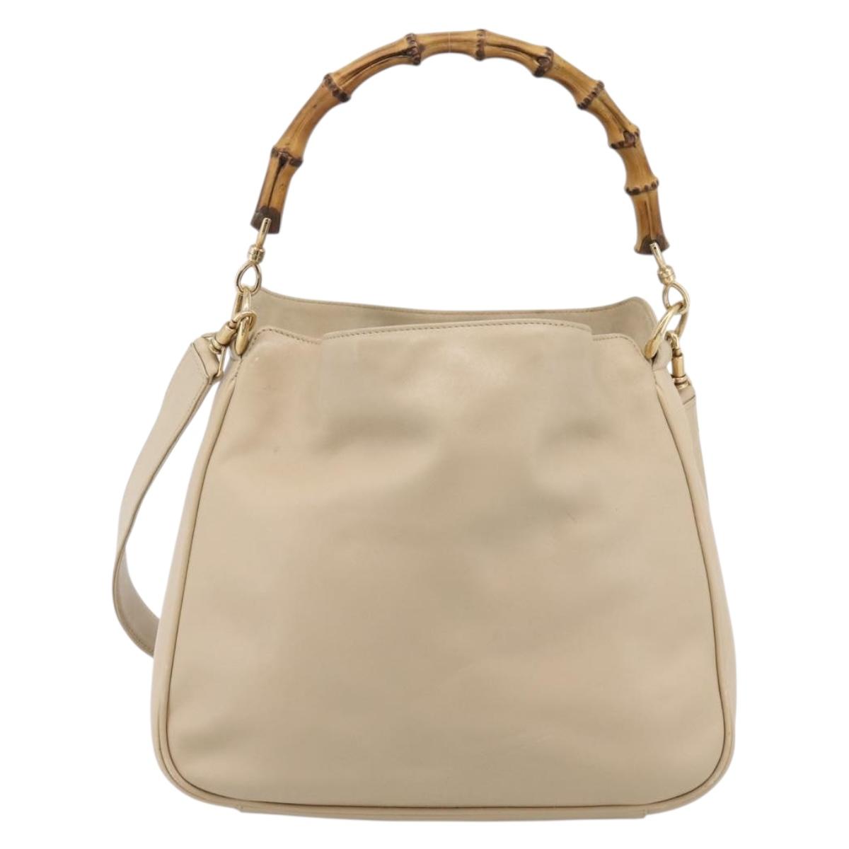 GUCCI Bamboo Hand Bag Leather 2way Beige Gold Tone 001 1638 200047 Auth ep15760