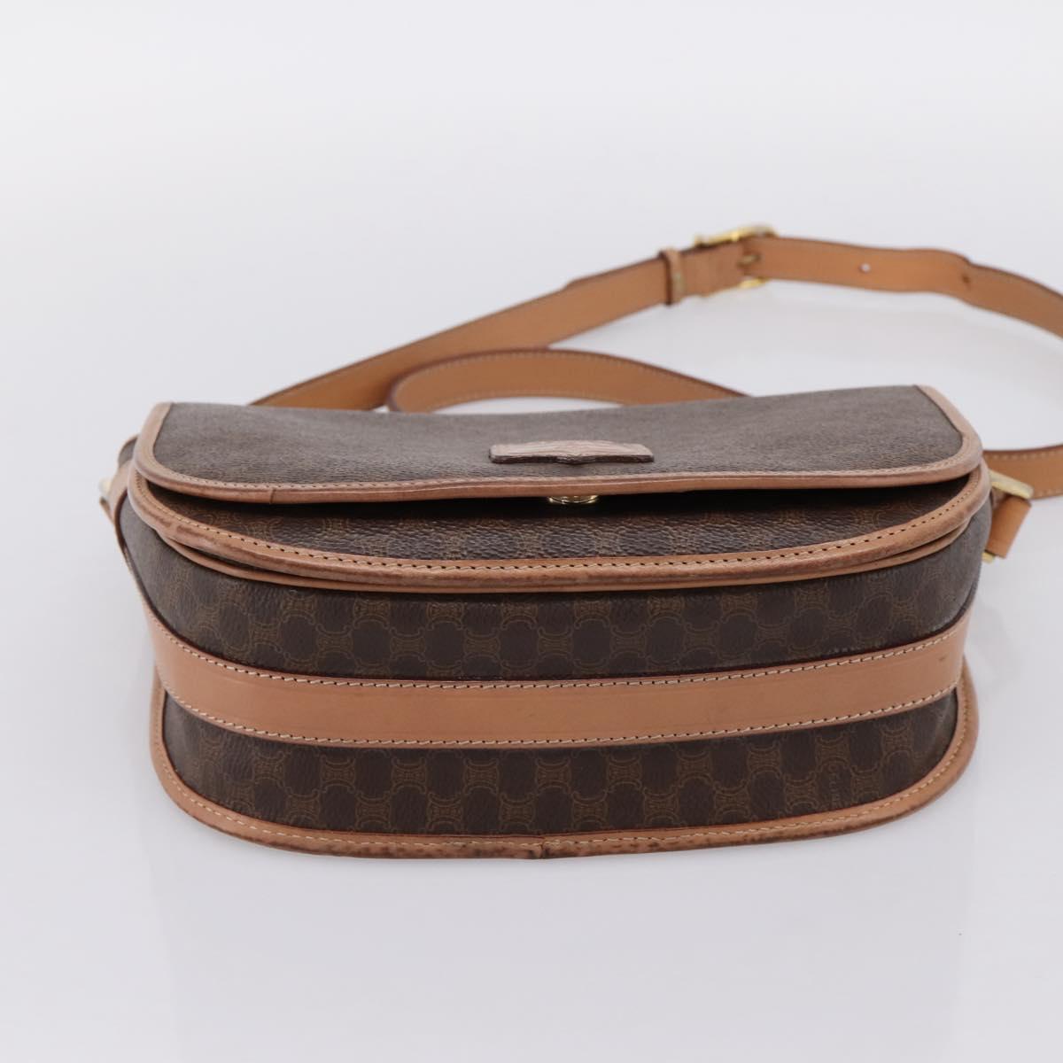 CELINE Macadam Shoulder Bag PVC Leather Brown Gold Tone Auth ep15762