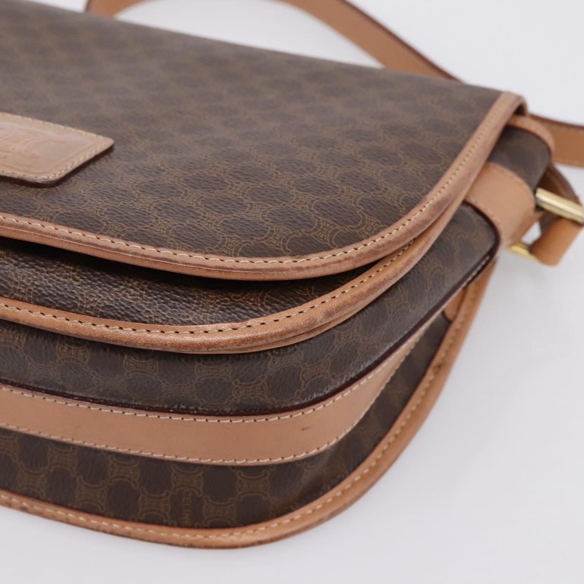 CELINE Macadam Shoulder Bag PVC Leather Brown Gold Tone Auth ep15762