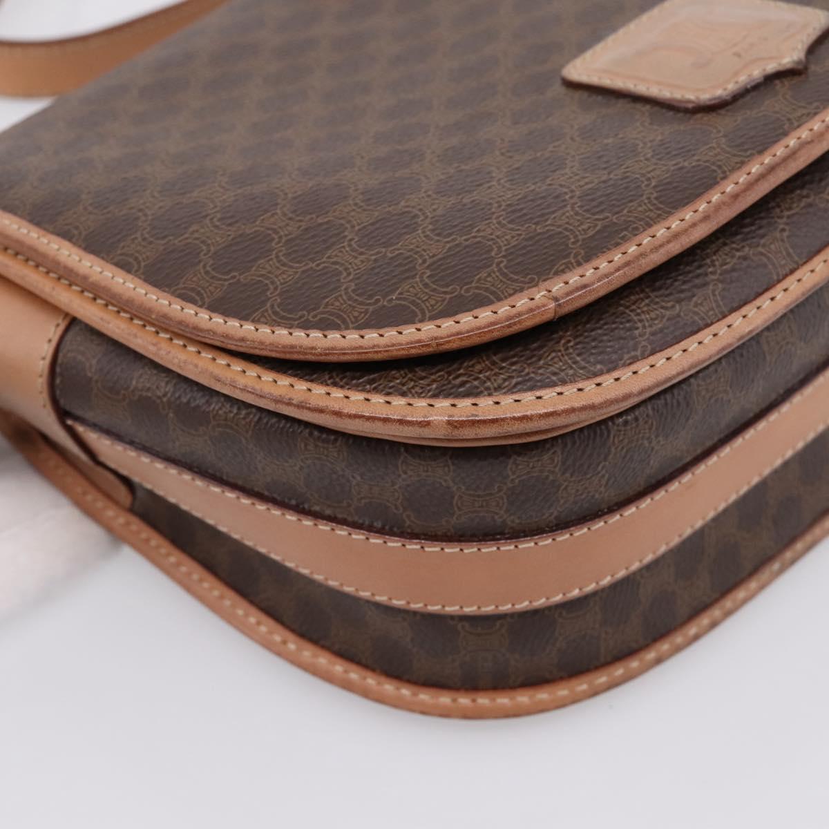 CELINE Macadam Shoulder Bag PVC Leather Brown Gold Tone Auth ep15762