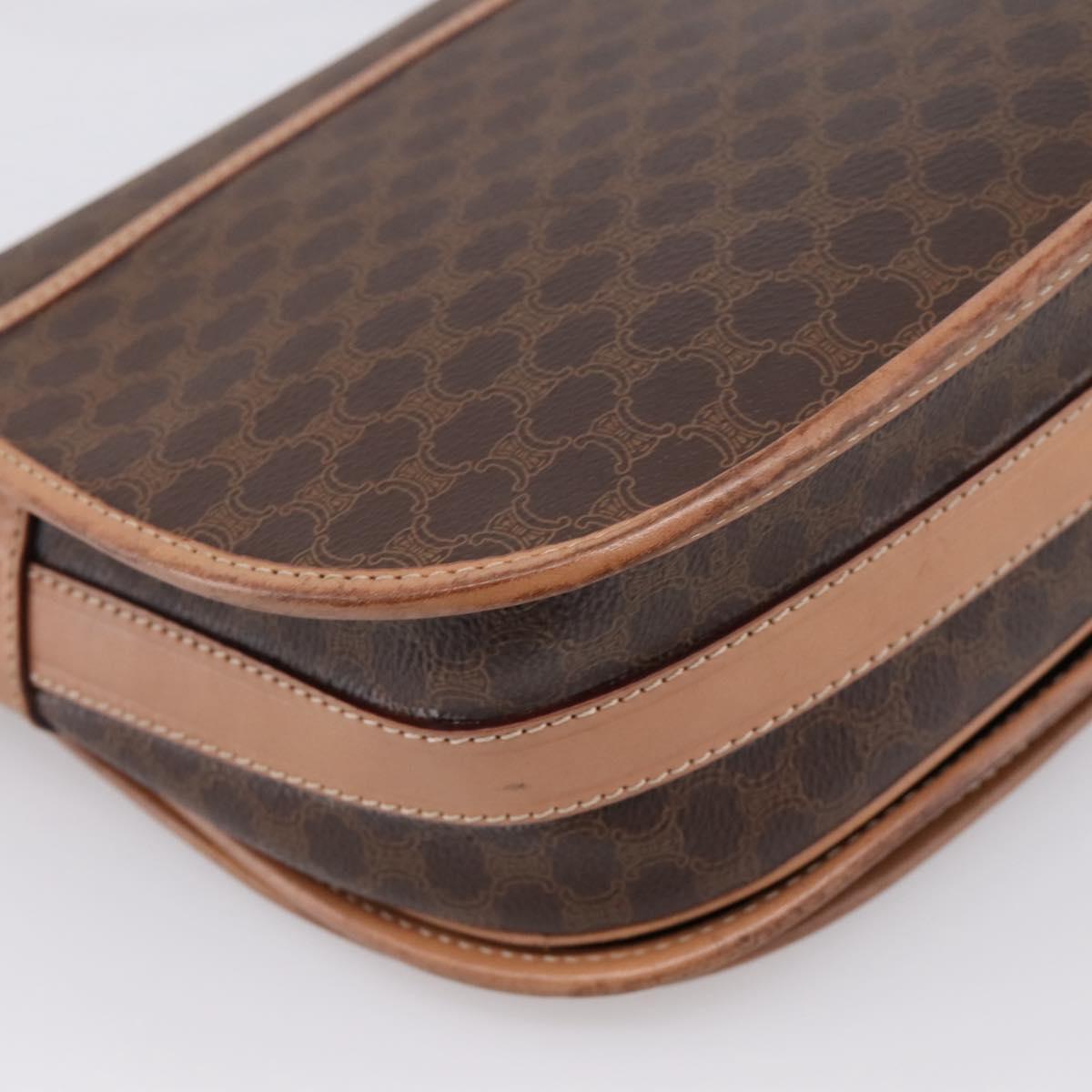 CELINE Macadam Shoulder Bag PVC Leather Brown Gold Tone Auth ep15762