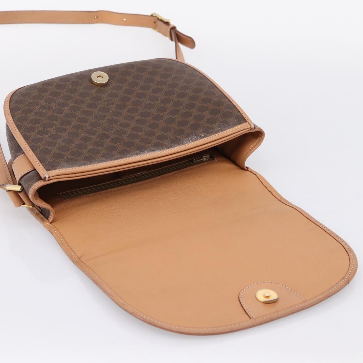 CELINE Macadam Shoulder Bag PVC Leather Brown Gold Tone Auth ep15762
