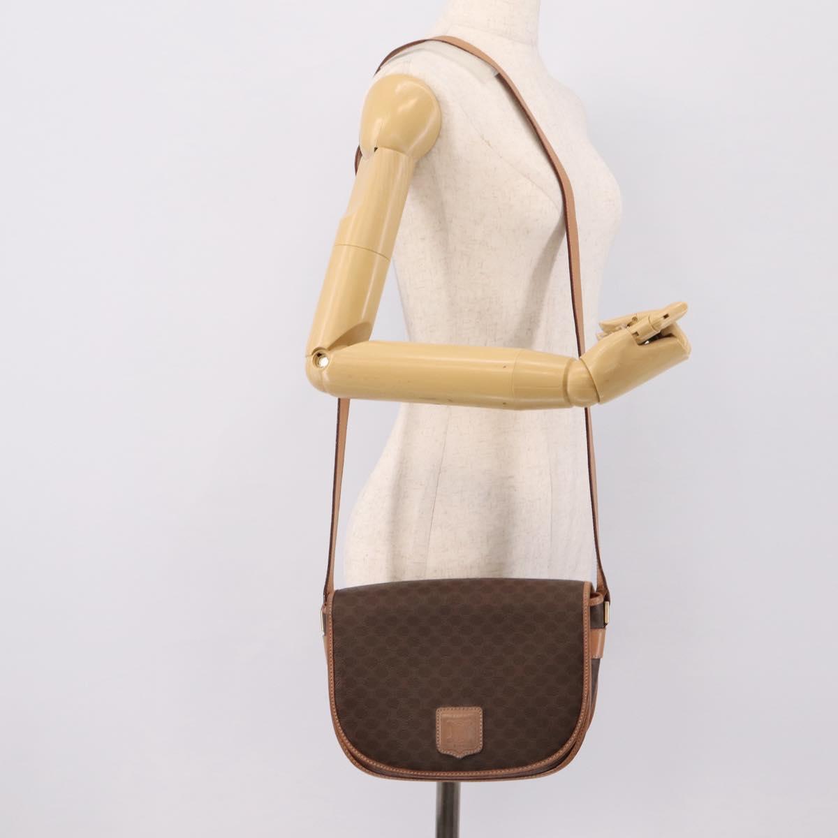 CELINE Macadam Shoulder Bag PVC Leather Brown Gold Tone Auth ep15762