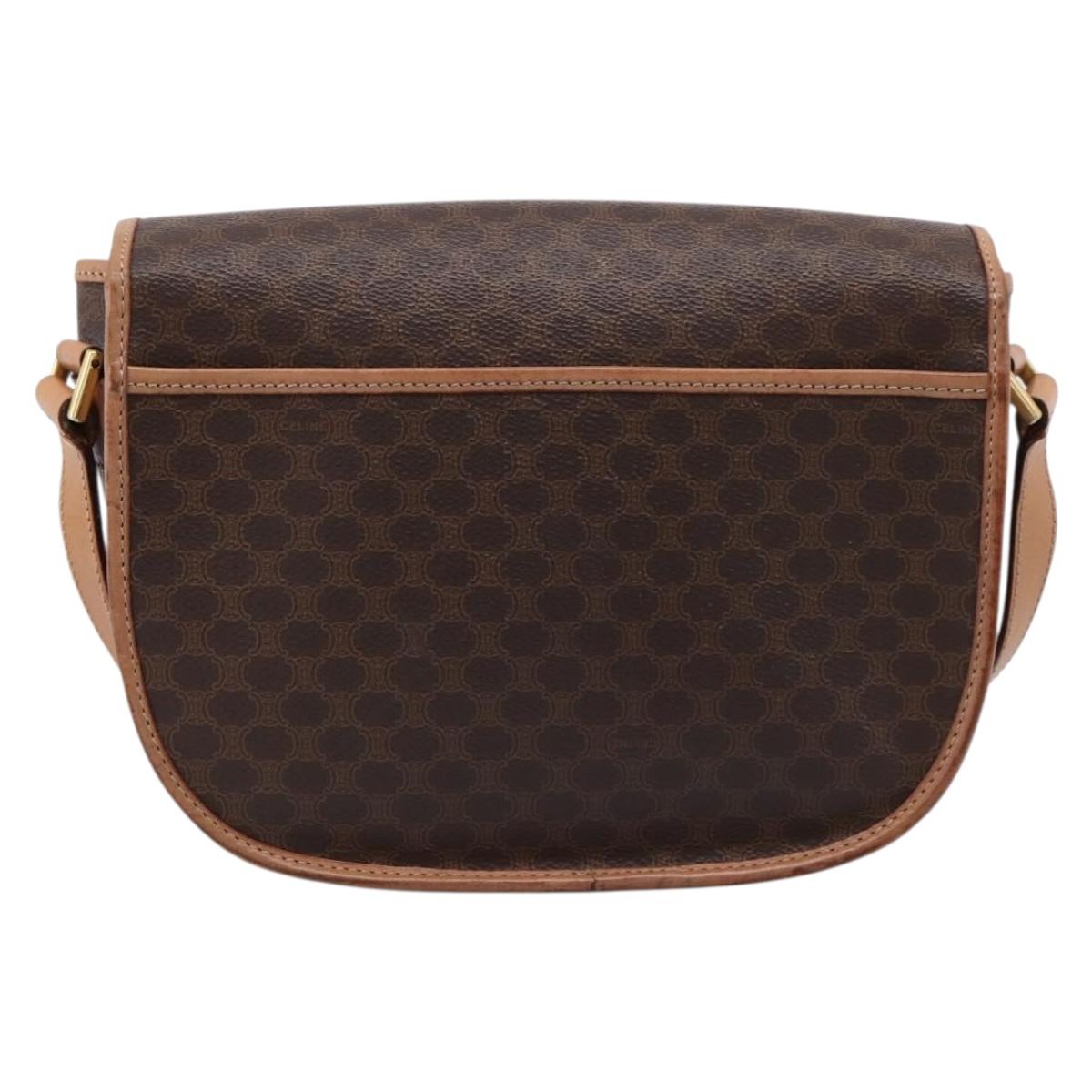 CELINE Macadam Shoulder Bag PVC Leather Brown Gold Tone Auth ep15762