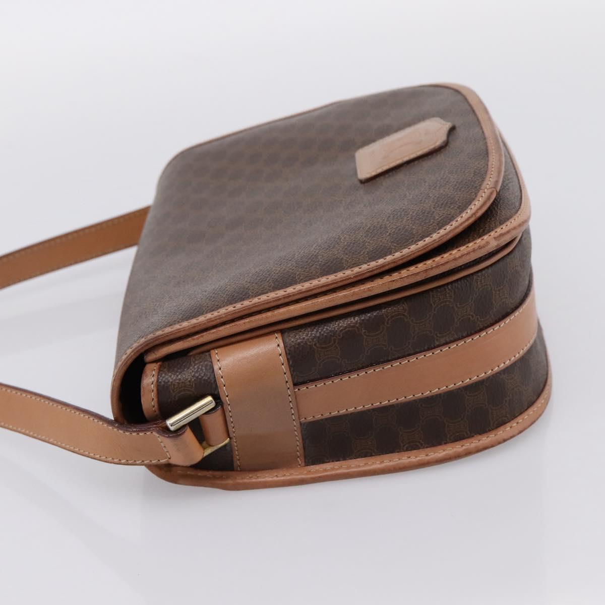 CELINE Macadam Shoulder Bag PVC Leather Brown Gold Tone Auth ep15762