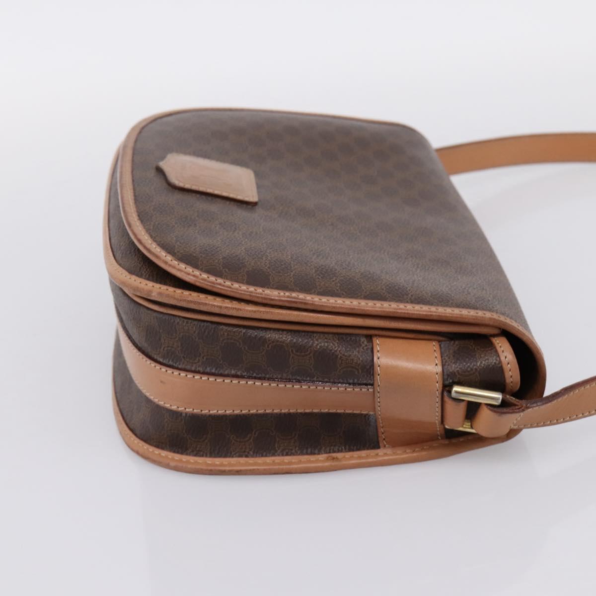 CELINE Macadam Shoulder Bag PVC Leather Brown Gold Tone Auth ep15762
