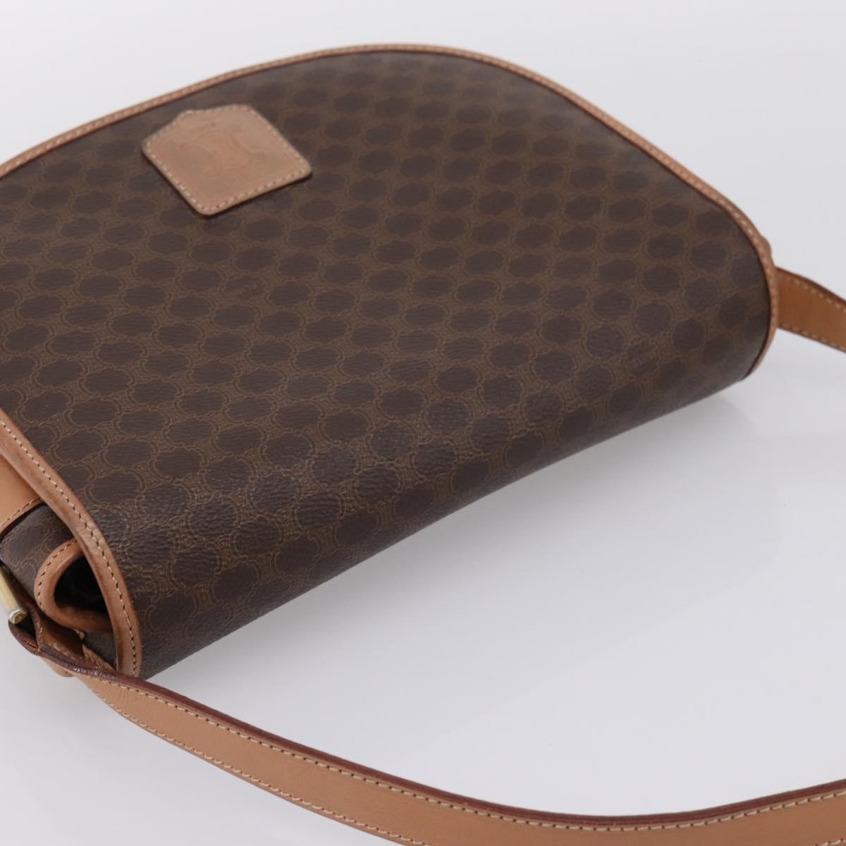 CELINE Macadam Shoulder Bag PVC Leather Brown Gold Tone Auth ep15762