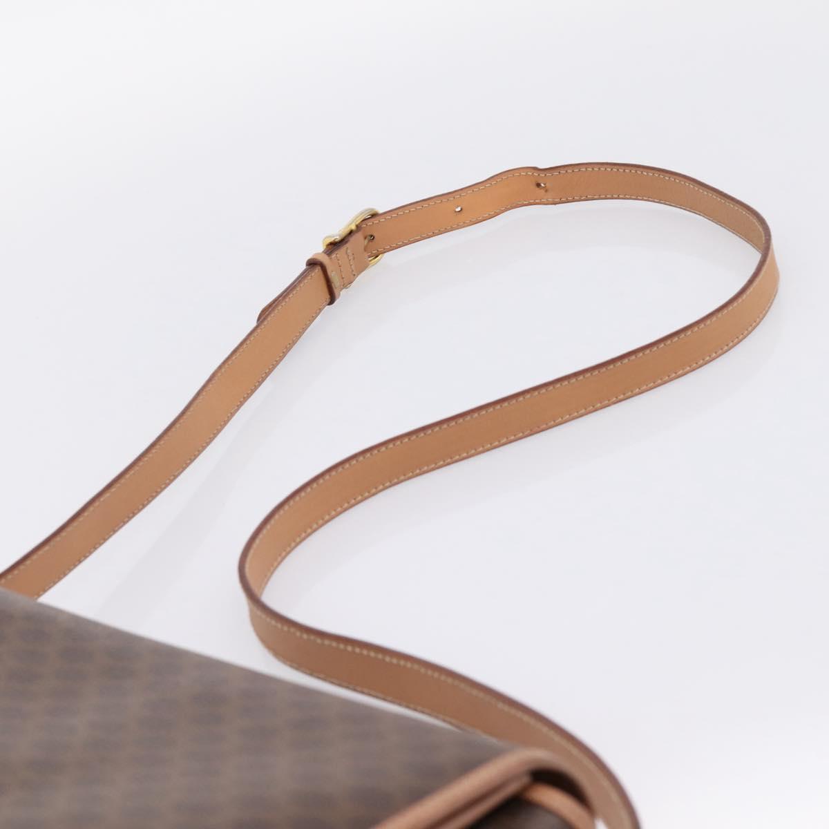 CELINE Macadam Shoulder Bag PVC Leather Brown Gold Tone Auth ep15762