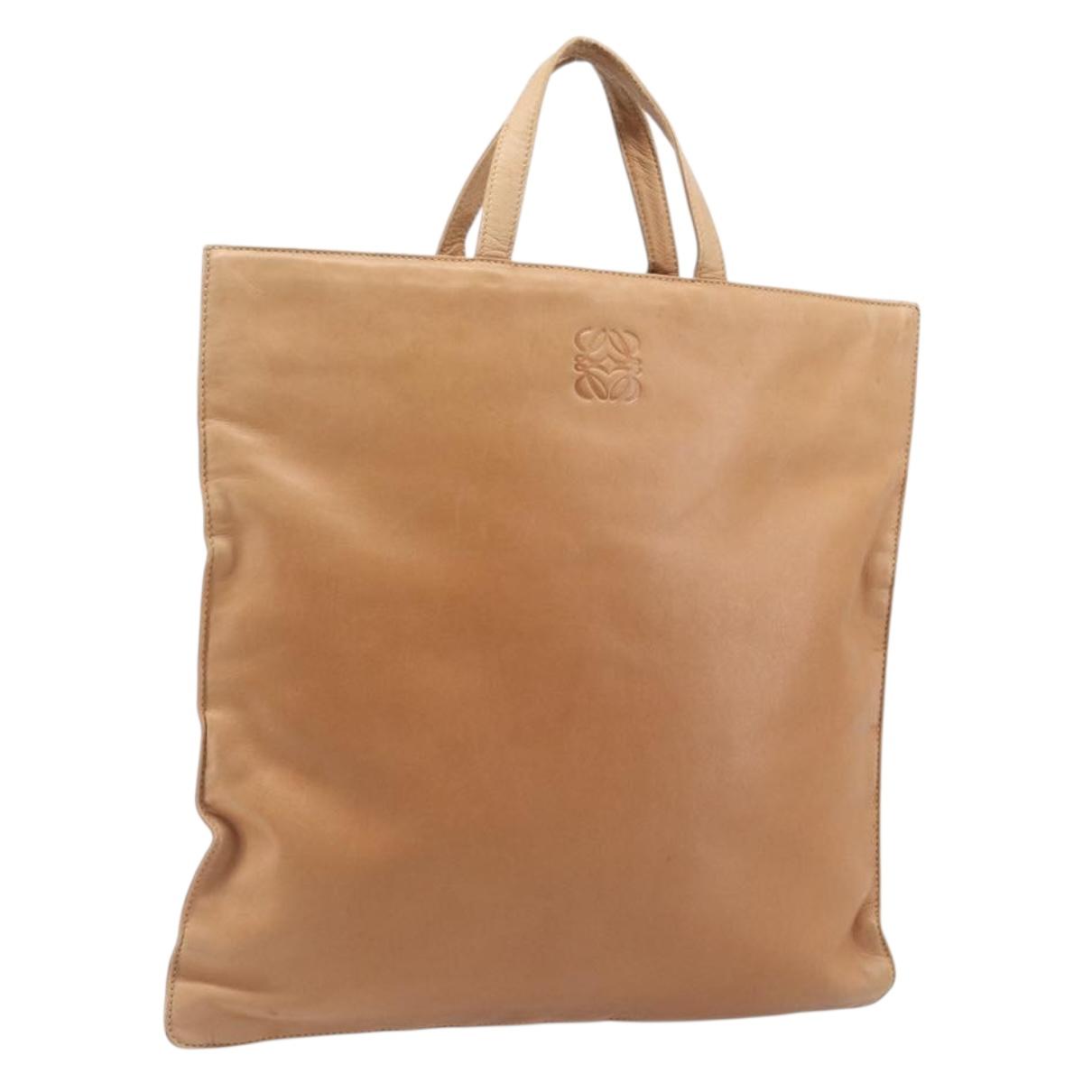 LOEWE Hand Bag Leather Beige Auth ep15763
