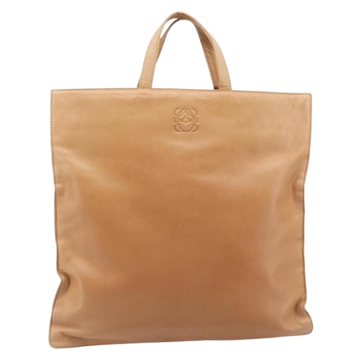 LOEWE Hand Bag Leather Beige Auth ep15763