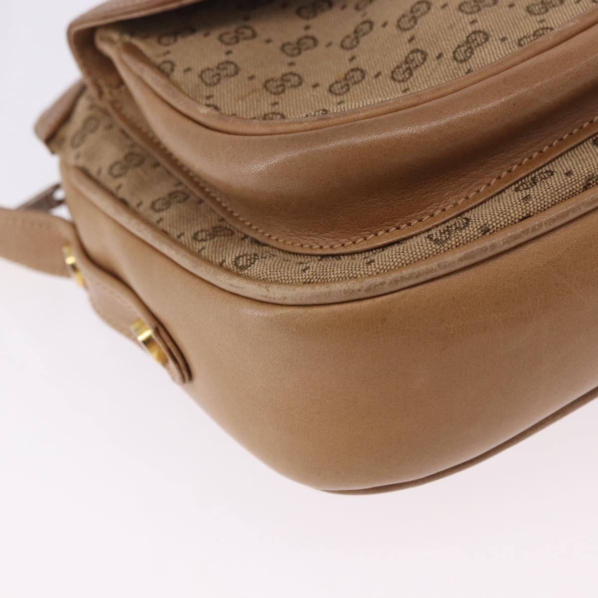 GUCCI Micro GG Canvas Shoulder Bag Beige Gold Tone Auth ep15764